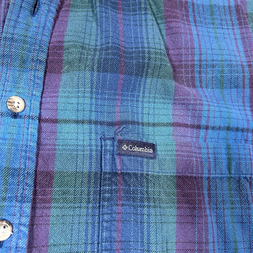 VTG 90s Columbia‎ Blue Plaid Flannel Button Down Shirt Men's L Oversized Grunge